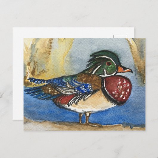 Waterverf van hout Duck Briefkaart voor vogelschil (Voorkant / Achterkant)