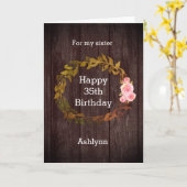 Waterverf van hout Rustic en Floral 35th Birthday Kaart (Gele Bloem)