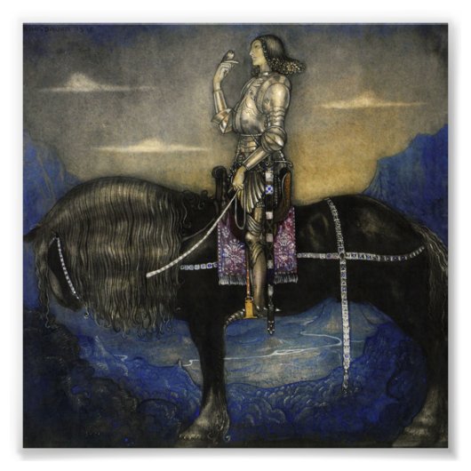 waterverf van John Bauer "A Knight Rode Up" Foto Afdruk (Voorkant)