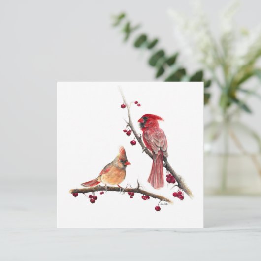 Waterverf van kardinaalgepaar (Staand voorkant)