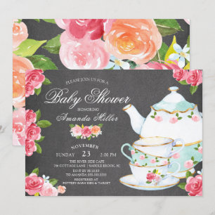 Waterverf van karton Floral Tea Baby shower Kaart