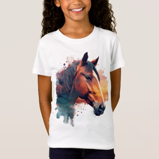Waterverf van kastanjepaard t-shirt (Voorkant)