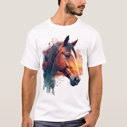 Waterverf van kastanjepaard t-shirt (Voorkant)