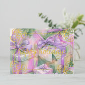 Waterverf van kerstcadeaus Perzik Mint Lavendel Folie Feestdagenkaart (Staand Voorkant)