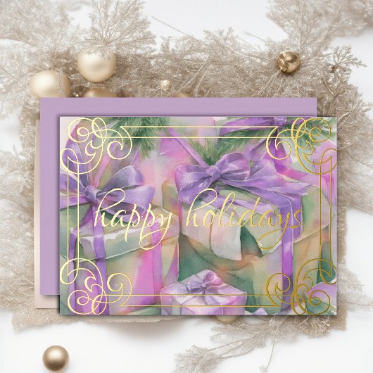 Waterverf van kerstcadeaus Perzik Mint Lavendel Folie Feestdagenkaart