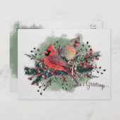 Waterverf van kerstontwerp voor kardinalen feestdagenkaart (Voorkant / Achterkant)