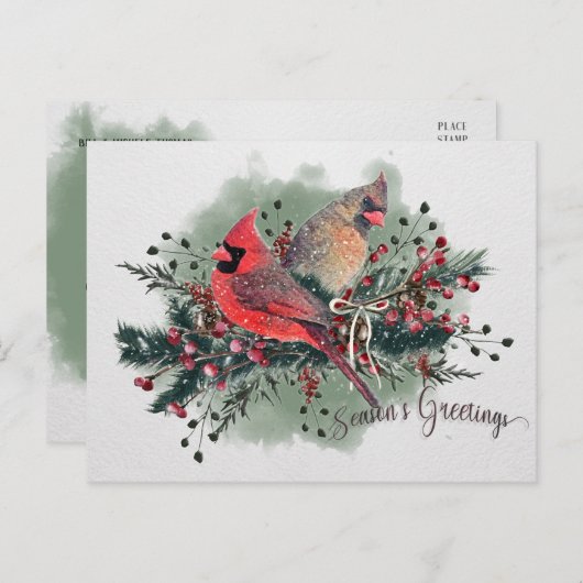 Waterverf van kerstontwerp voor kardinalen feestdagenkaart (Voorkant / Achterkant)