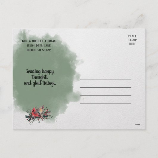 Waterverf van kerstontwerp voor kardinalen feestdagenkaart (Achterkant)