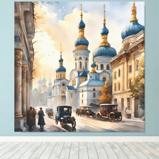 Waterverf van Kiev-Oekraïne Canvas Afdruk (Insitu (Houten vloer))