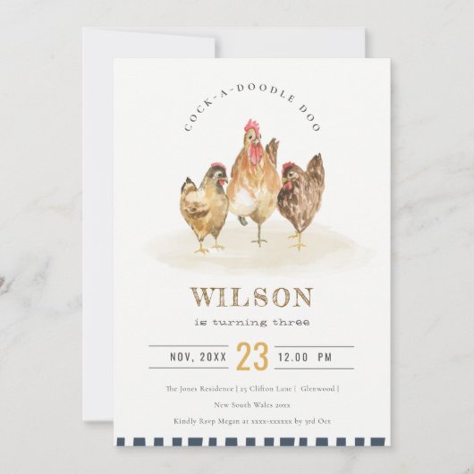 Waterverf van kippen Boerderij Veerdaagse uitnodig Bedankkaart (Voorkant)