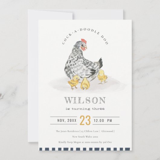 Waterverf van kippen Boerderij Veerdaagse uitnodig Bedankkaart (Voorkant)