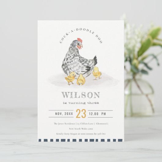 Waterverf van kippen Boerderij Veerdaagse uitnodig Bedankkaart (Staand voorkant)