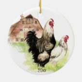 Waterverf van kippen Rooster Hen Boerderij Keramisch Ornament (Achterkant)