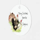 Waterverf van kippen Rooster Hen Boerderij Metalen Ornament (Voorkant links)