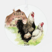 Waterverf van kippen Rooster Hen Boerderij Metalen Ornament (Achterkant)