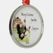 Waterverf van kippen Rooster Hen Boerderij Metalen Ornament (Rechts)