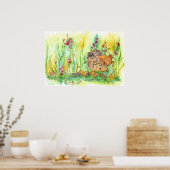 Waterverf van kippen Schilderen Hen Rooster Art Poster (Keuken)