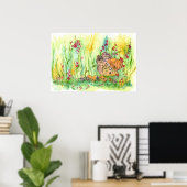 Waterverf van kippen Schilderen Hen Rooster Art Poster (Thuiskantoor)