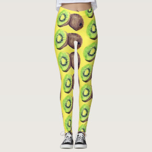 Waterverf van kiwi's Geel voedsel Tropisch Patroon Leggings
