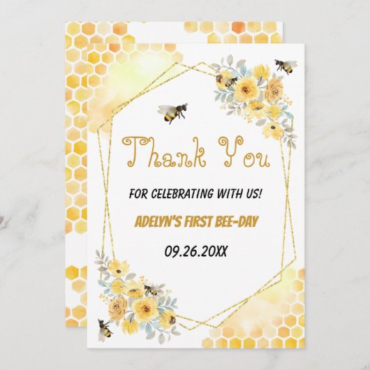 Waterverf van kleine honing bedankkaart (Voorkant / Achterkant)