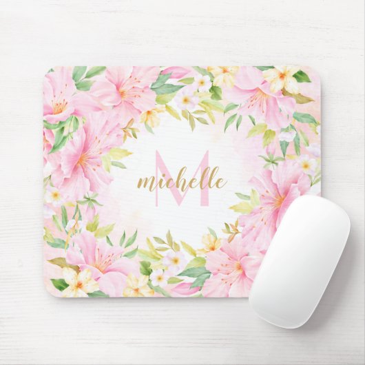 Waterverf van kleurrijk Floral Monogram botanische Muismat (Met muis)