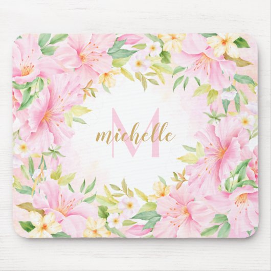 Waterverf van kleurrijk Floral Monogram botanische Muismat (Voorkant)