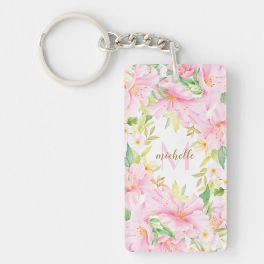 Waterverf van kleurrijk Floral Monogram botanische Sleutelhanger (Voorkant)