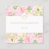 Waterverf van kleurrijk Floral Monogram botanische Vierkante Visitekaartje (Voorkant)