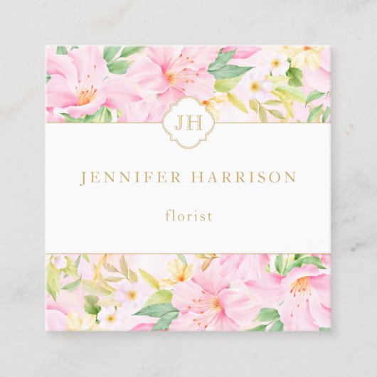 Waterverf van kleurrijk Floral Monogram botanische Vierkante Visitekaartje (Voorkant)