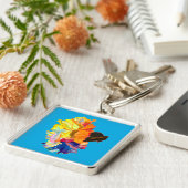 Waterverf van kleurrijke anjers sleutelhanger (Zijkant)