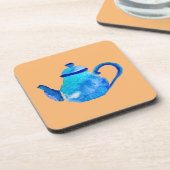Waterverf van kleurrijke blauwe teapot bier onderzetter (Linkerzijde)