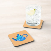 Waterverf van kleurrijke blauwe teapot bier onderzetter (Rechterzijde)