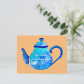 Waterverf van kleurrijke blauwe teapot briefkaart (Staand voorkant)