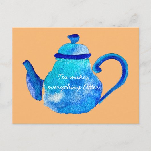 Waterverf van kleurrijke blauwe teapot briefkaart (Voorkant)