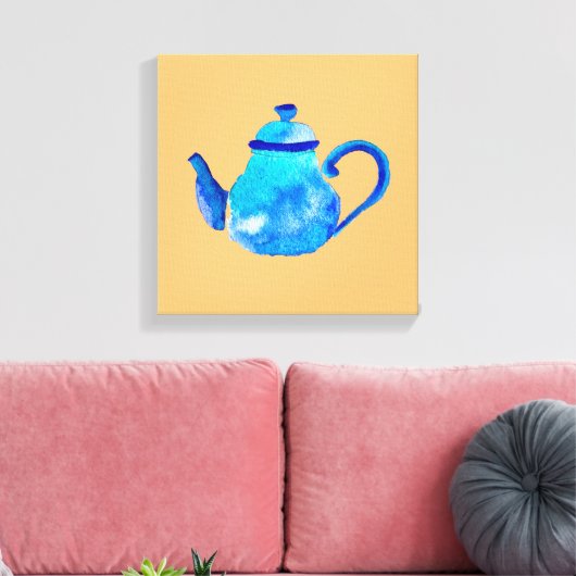 Waterverf van kleurrijke blauwe teapot canvas afdruk (Insitu (Woonkamer))