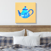 Waterverf van kleurrijke blauwe teapot canvas afdruk (Insitu (Slaapkamer))