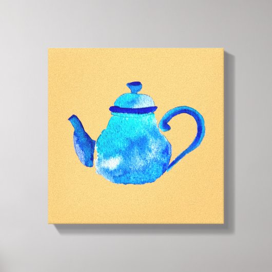 Waterverf van kleurrijke blauwe teapot canvas afdruk (Voorkant)