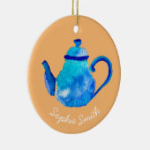 Waterverf van kleurrijke blauwe teapot keramisch ornament (Rechts)
