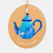 Waterverf van kleurrijke blauwe teapot keramisch ornament (Links)