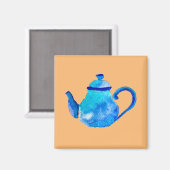 Waterverf van kleurrijke blauwe teapot magneet (Voorkant / Achterkant)