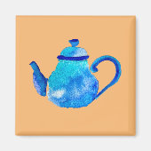 Waterverf van kleurrijke blauwe teapot magneet (Voorkant)