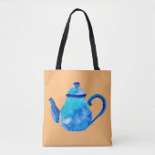 Waterverf van kleurrijke blauwe teapot tote bag (Voorkant)
