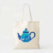 Waterverf van kleurrijke blauwe teapot tote bag (Voorkant)