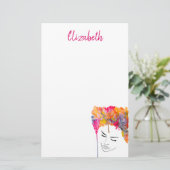 Waterverf van kleurrijke dame met schimmelhaar briefpapier (Staand voorkant)