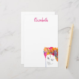 Waterverf van kleurrijke dame met schimmelhaar briefpapier