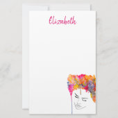 Waterverf van kleurrijke dame met schimmelhaar briefpapier (Voorkant)