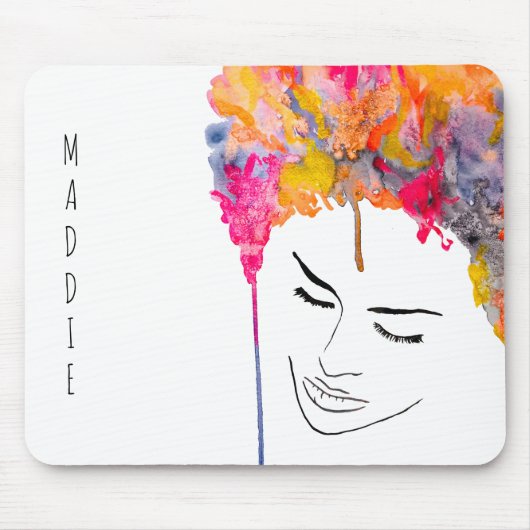 Waterverf van kleurrijke dame met schimmelhaar muismat (Voorkant)