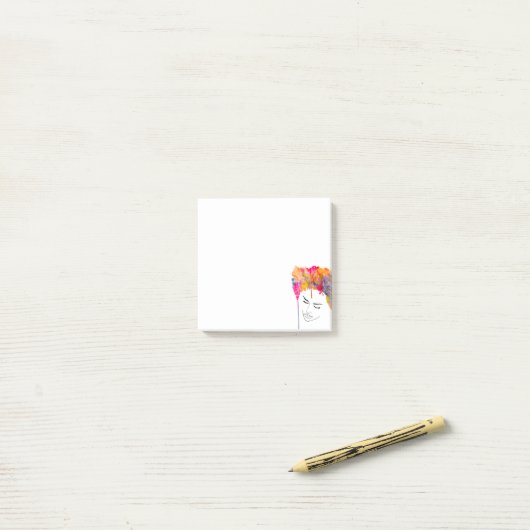 Waterverf van kleurrijke dame met schimmelhaar post-it® notes (Op bureau)
