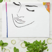 Waterverf van kleurrijke dame met schimmelhaar theedoek (Gevouwen)