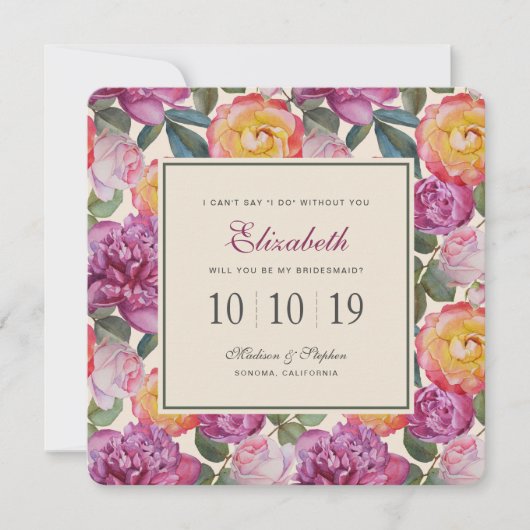 Waterverf van kleurrijke Floral Bouquet - Bridesma Kaart (Voorkant)